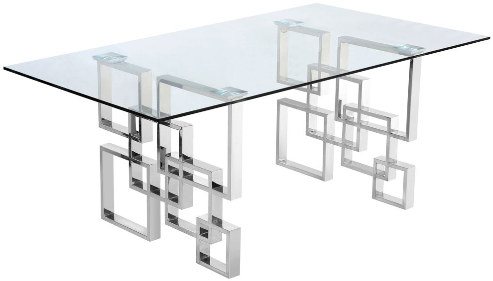 Chrome geometric base / glass top contemporary table by Meridian