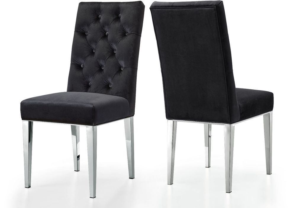 Modern black velvet / rich chrome metal chair by Meridian