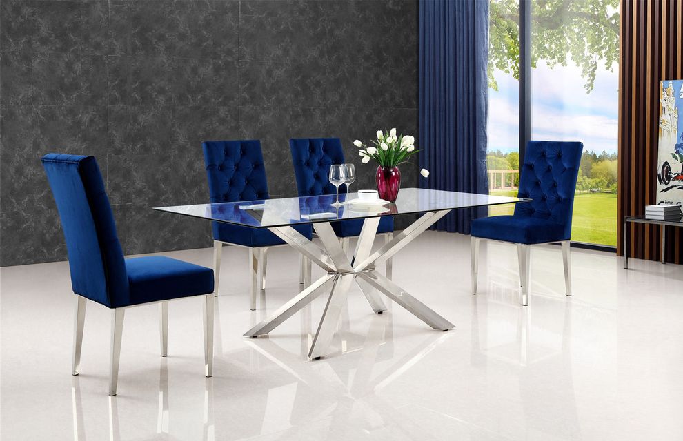 Modern multi-x shape dining table chrome/glass by Meridian