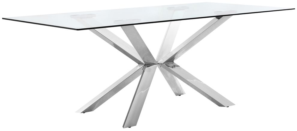 Rectangular glass top / silver metal base contemporary table by Meridian