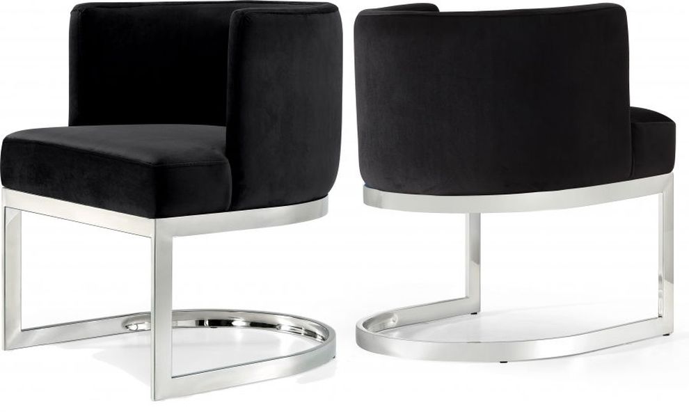 Chrome base / black velvet dining chair by Meridian