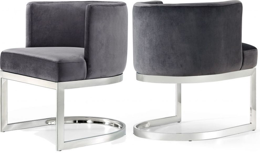 Chrome base / gray velvet dining chair by Meridian