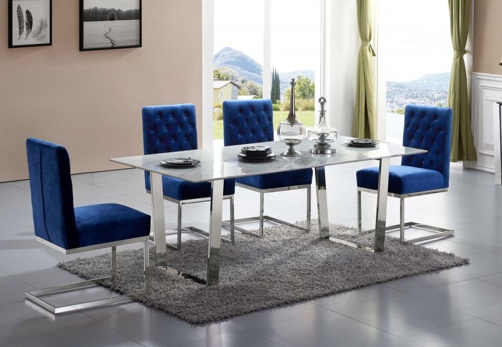 Stainless steel / marble top contemporary table by Meridian