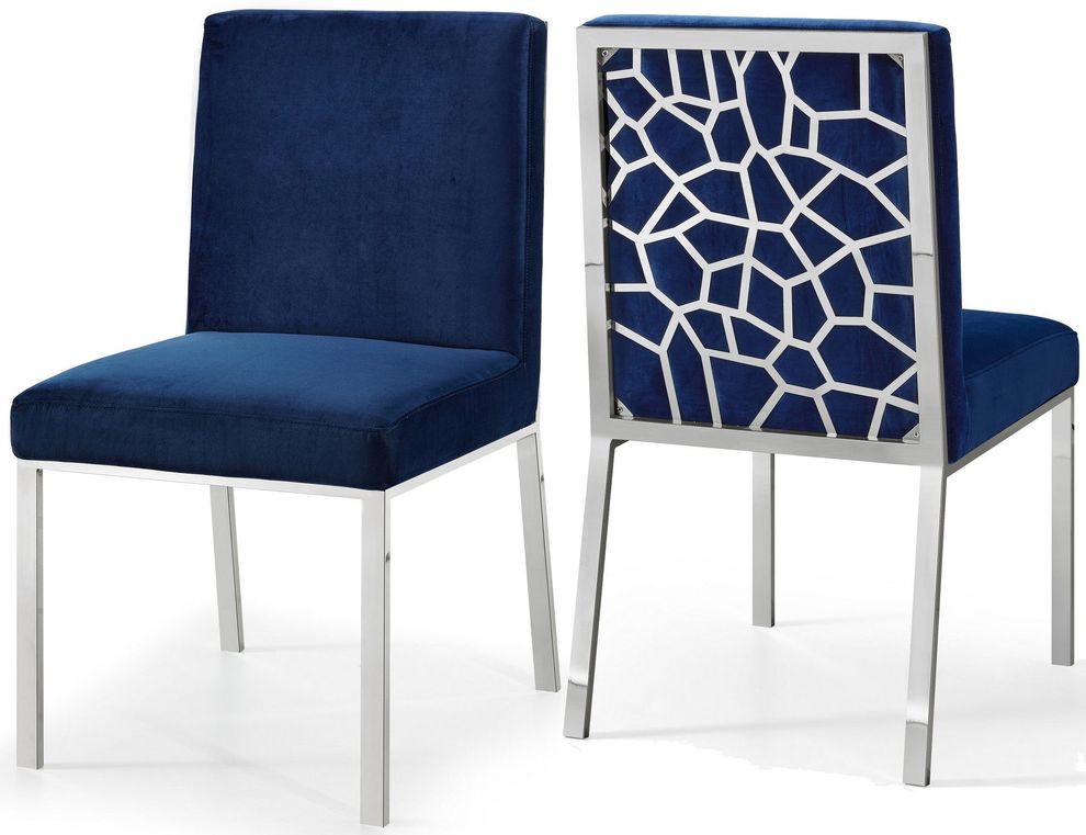 Blue velvet silver legs dining chair by Meridian