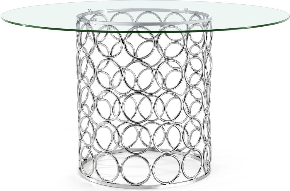 Round glass top / chrome wire base dining table by Meridian