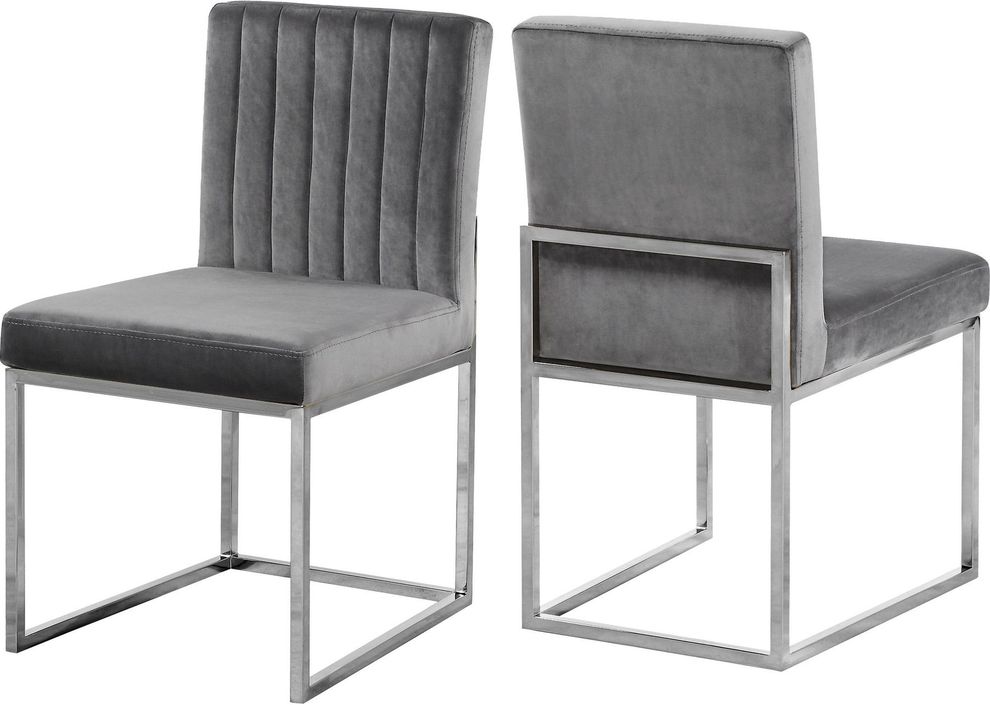 Contemporary gray velvet dining chair by Meridian