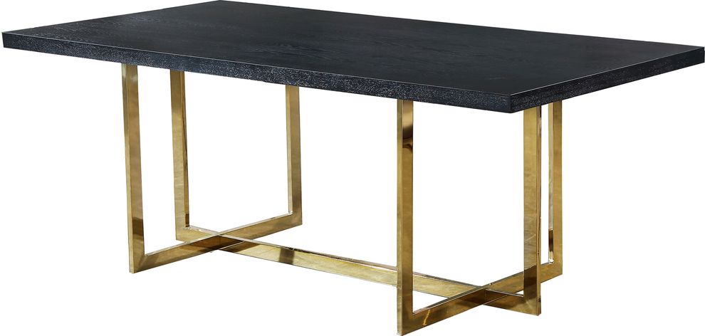 Gold base black charcoal top contemporary dining table by Meridian