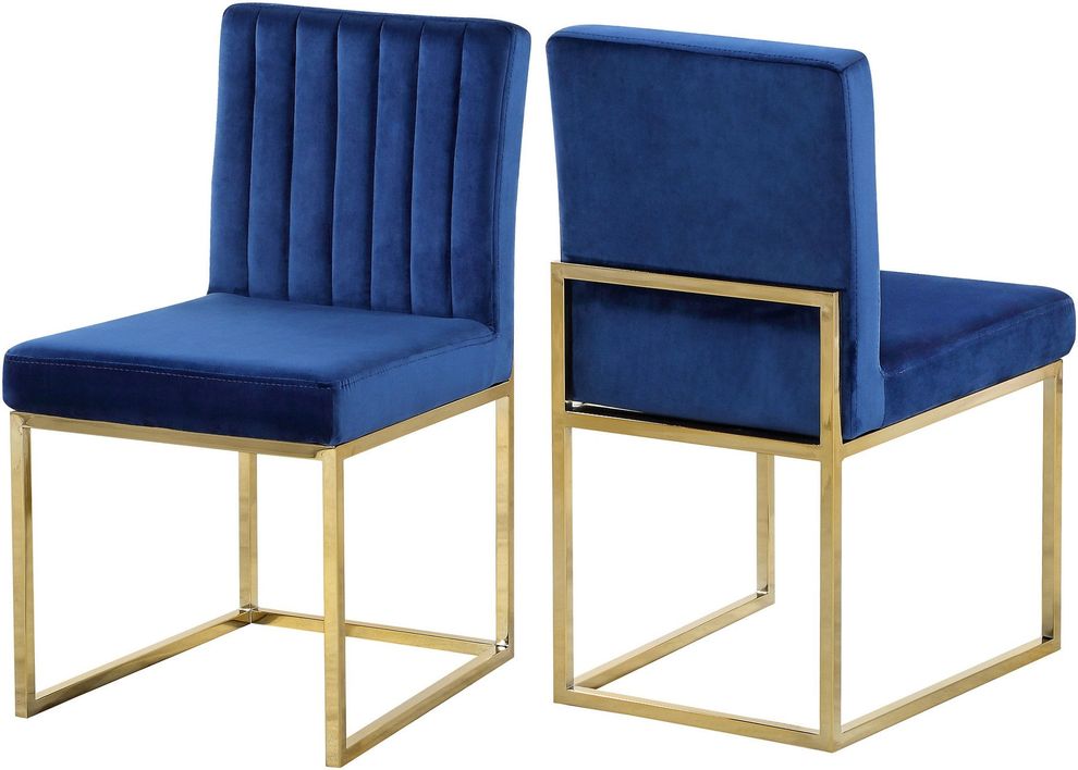Navy velvet dining chair by Meridian