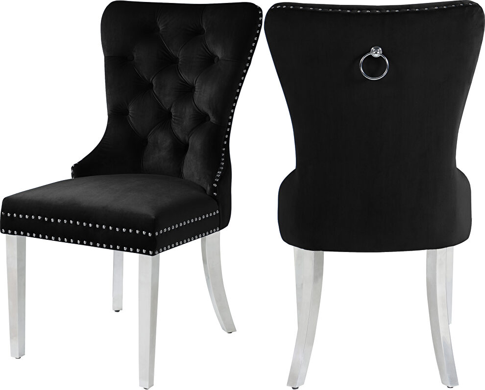 Silver legs / velvet seat and back dining chair by Meridian