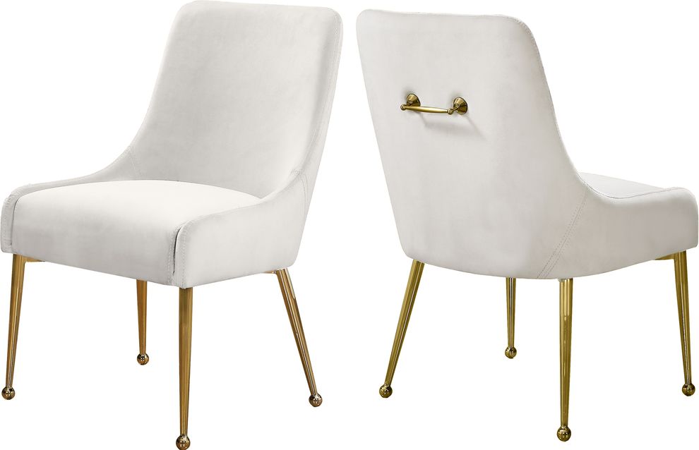 Cream velvet dining chair w/ gold hardware by Meridian