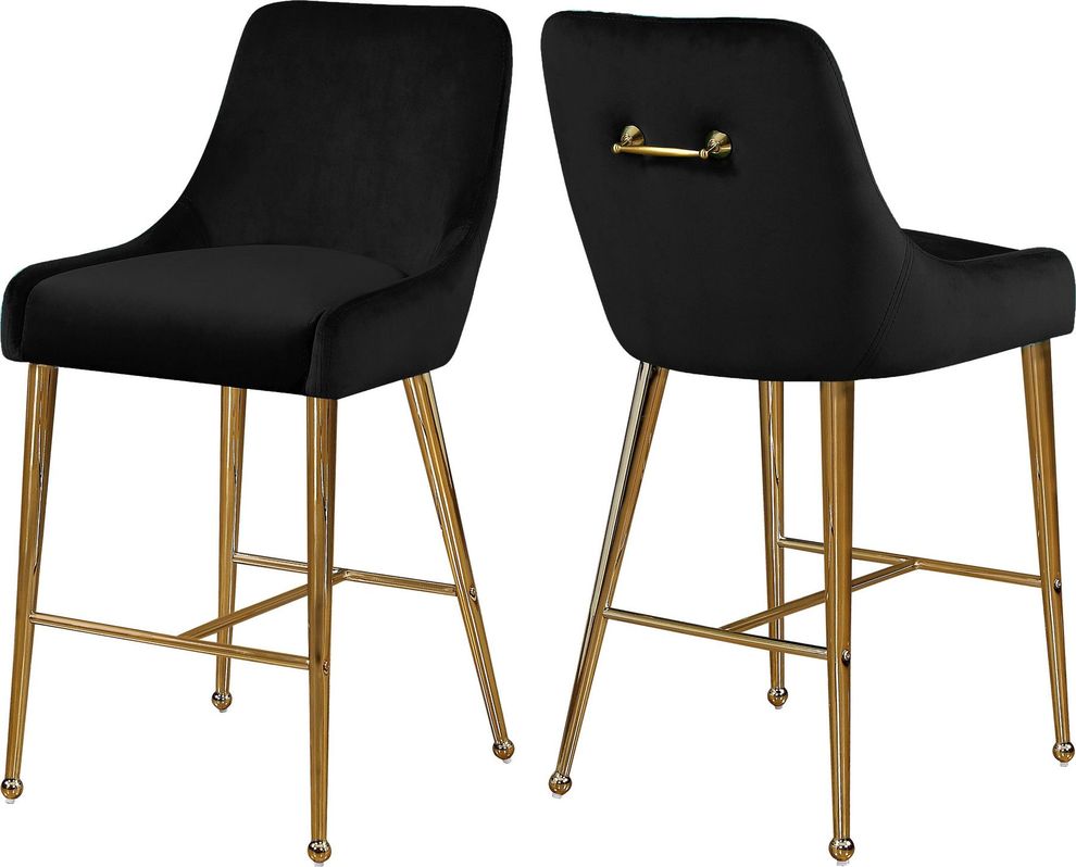 Black velvet bar stool w/ golden hardware and handle by Meridian