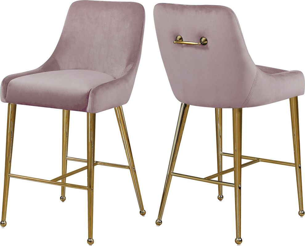 Pink velvet bar stool w/ golden hardware and handle by Meridian