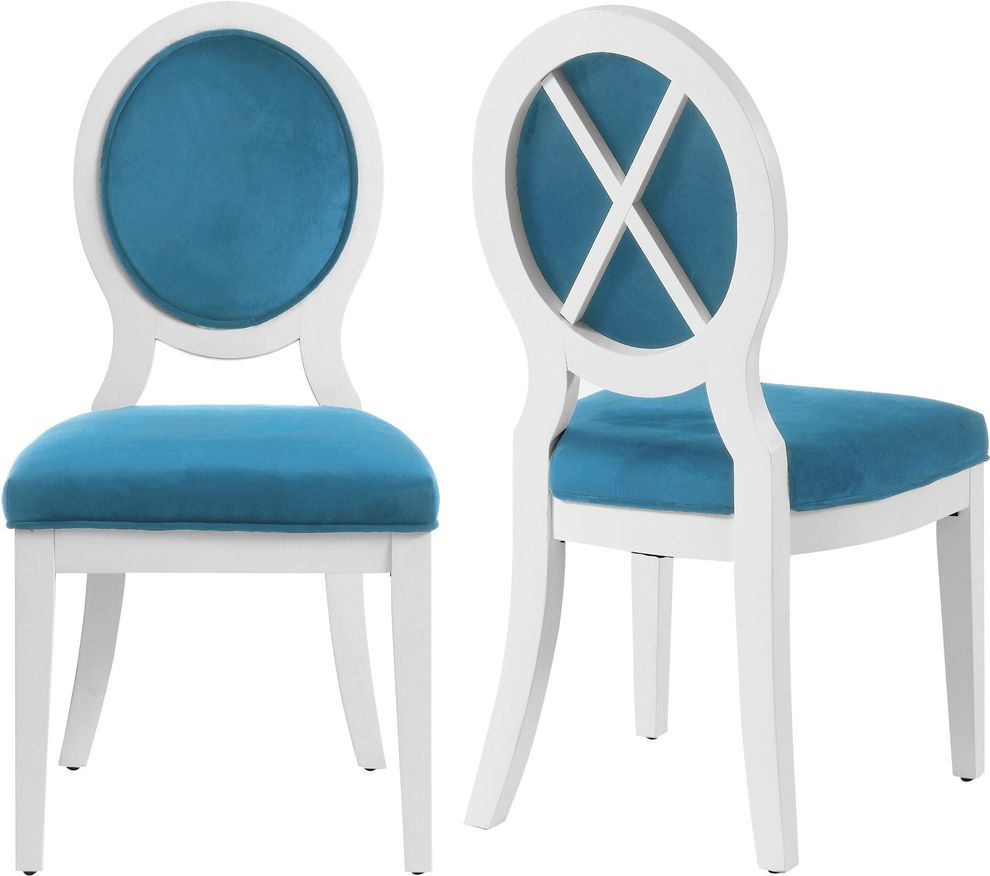 White gloss / aqua velvet dining chair by Meridian