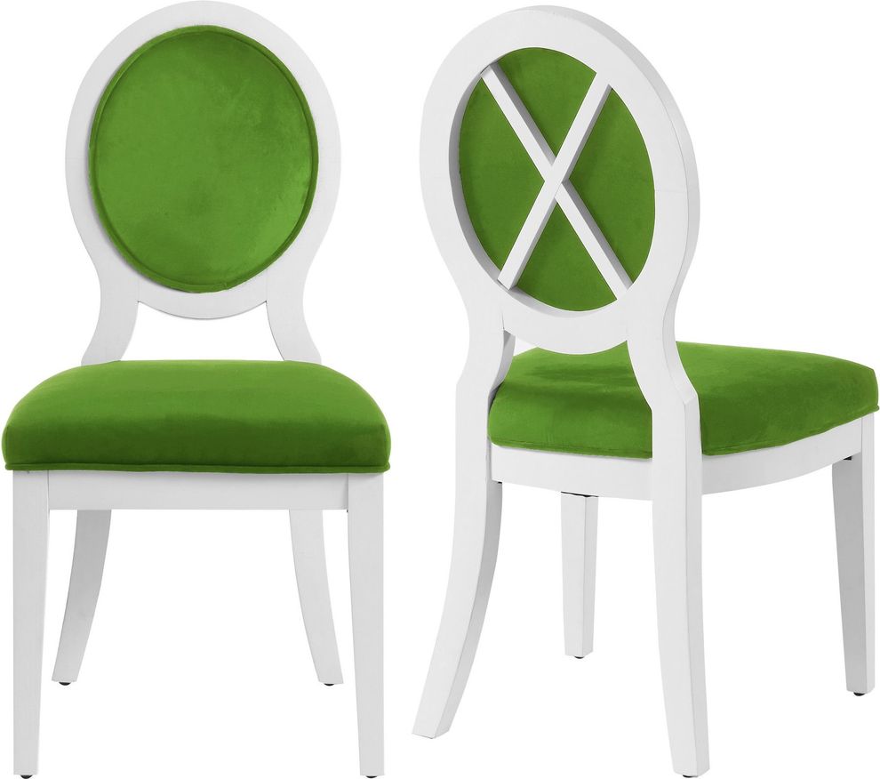 White gloss / green velvet dining chair by Meridian