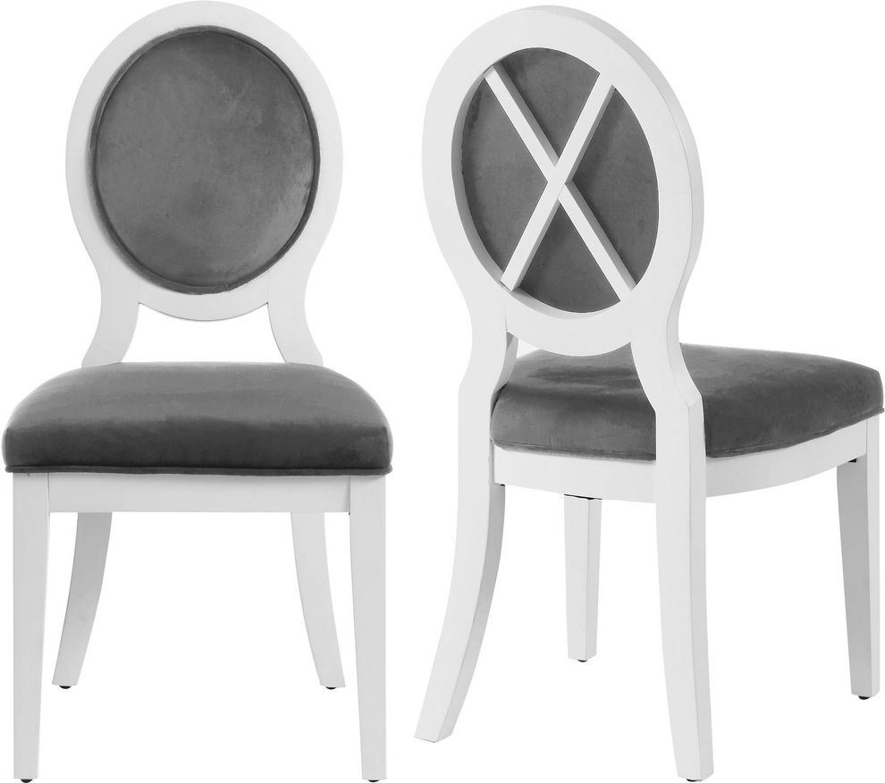 White gloss / gray velvet dining chair by Meridian