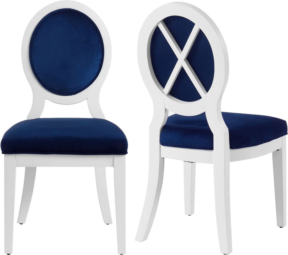White gloss / navy velvet dining chair by Meridian