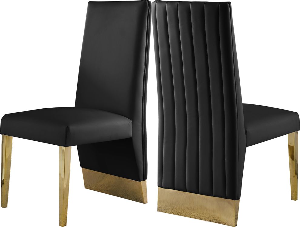 Gold base / black leather glam style dining chair by Meridian