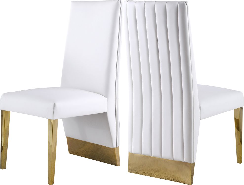 Gold base / white leather glam style dining chair by Meridian