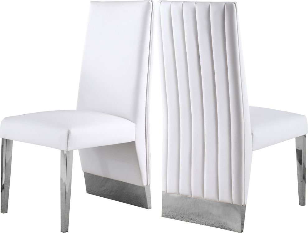Chrome base / white leather glam style dining chair by Meridian