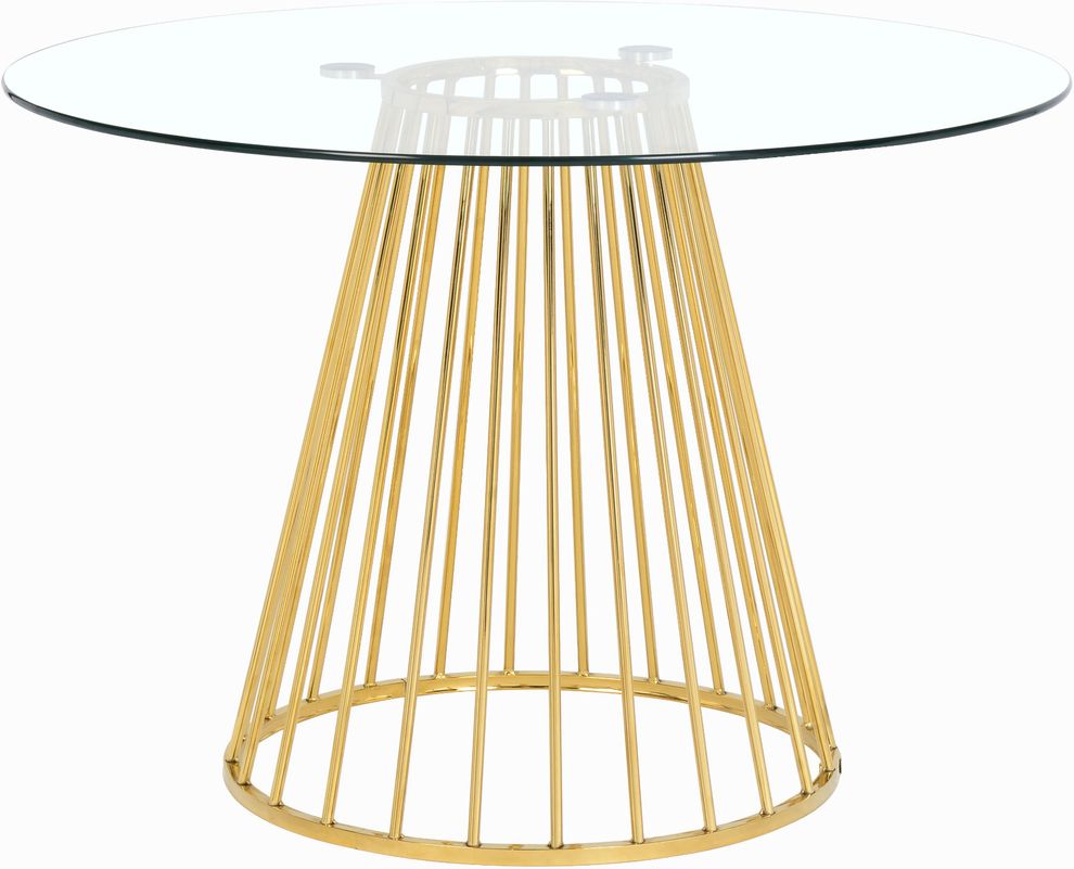 Round glass top / gold base dining table by Meridian