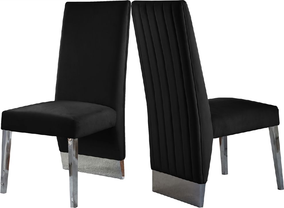 Chrome base / black velvet glam style dining chair by Meridian