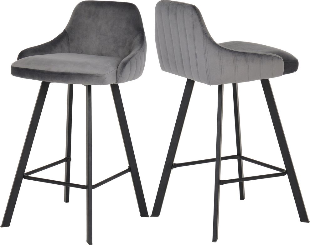 Pair of gray velvet bar stools by Meridian