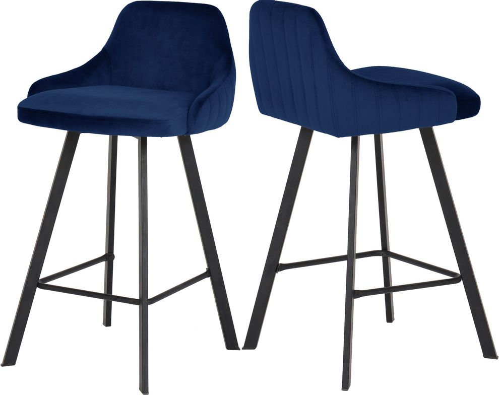 Pair of navy velvet bar stools by Meridian