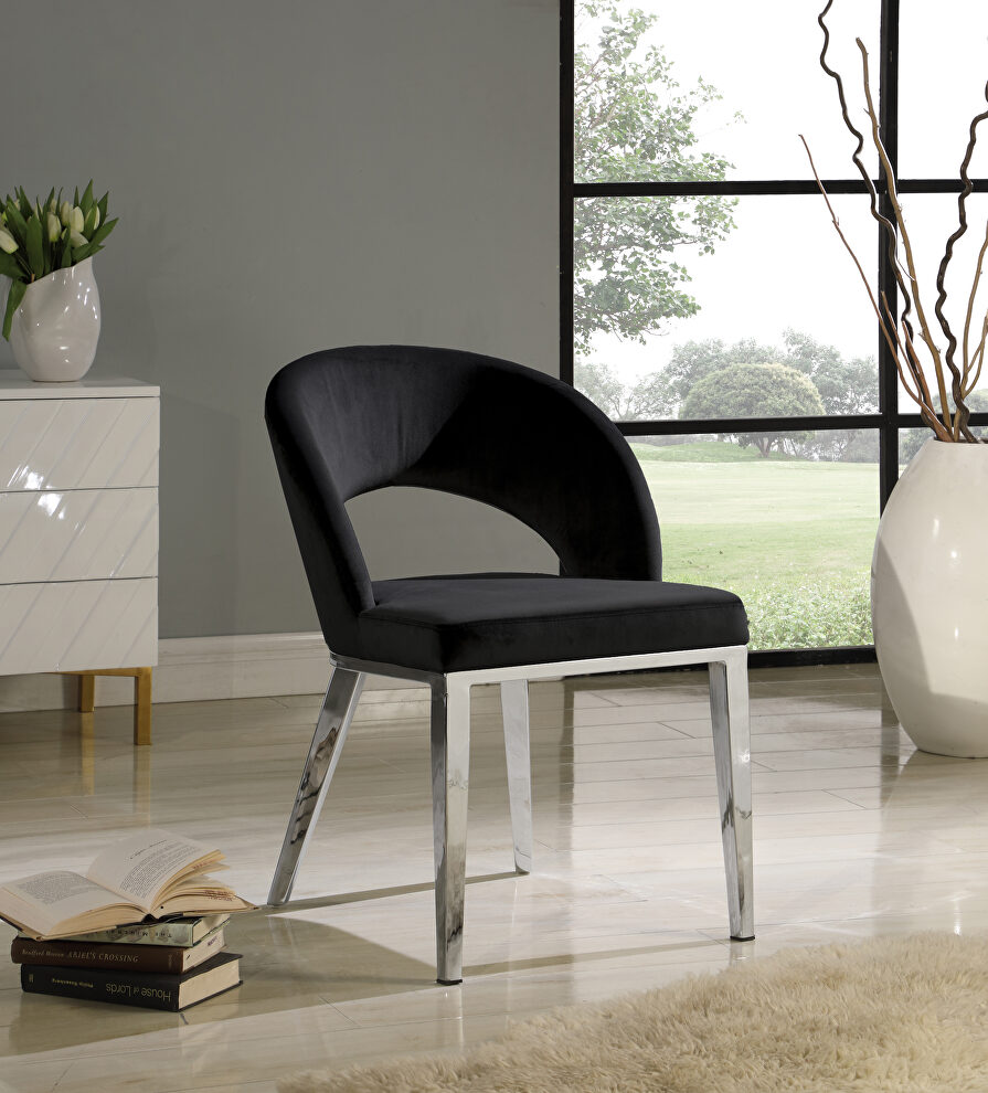 Glam style silver legs / velvet dining chair by Meridian
