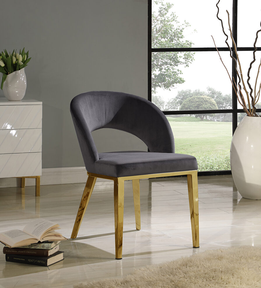 Glam style gold legs / velvet dining chair by Meridian