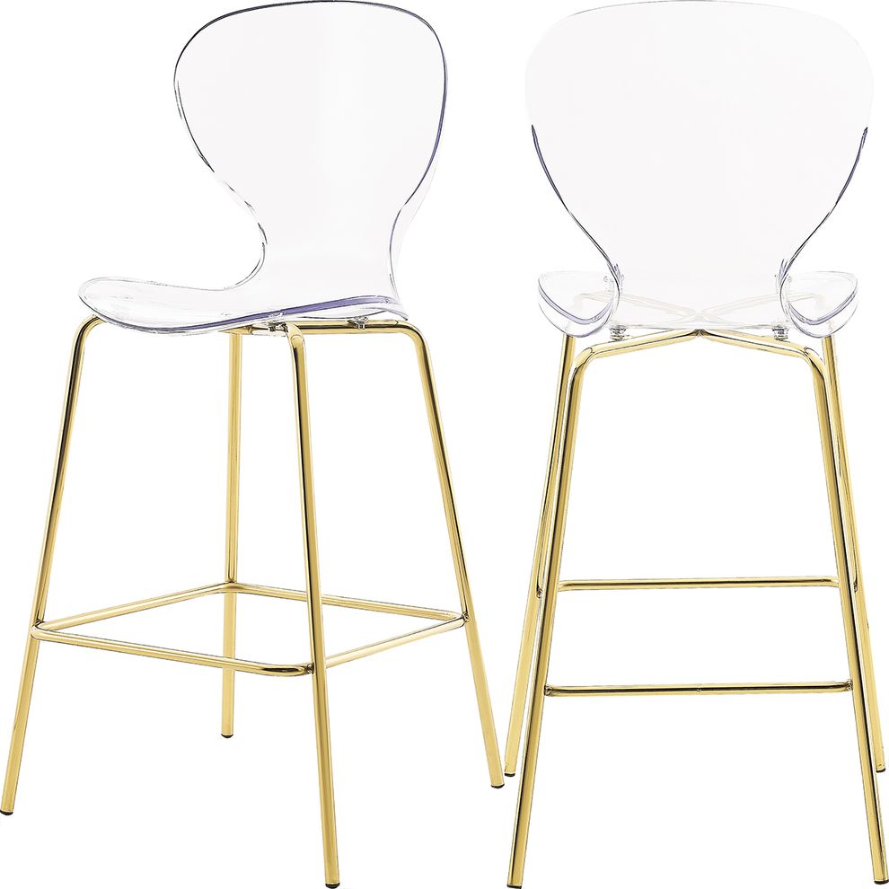 Transparent acrylic bar stool w/ gold metal base by Meridian