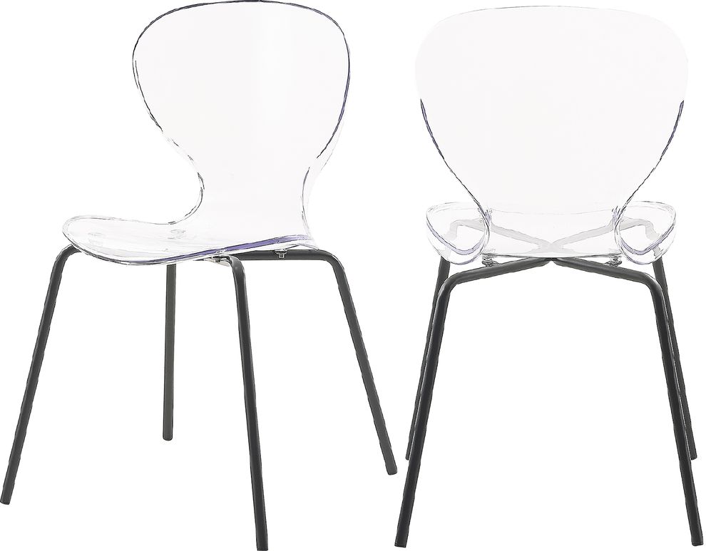 Pair of clear dining chairs in modern style by Meridian