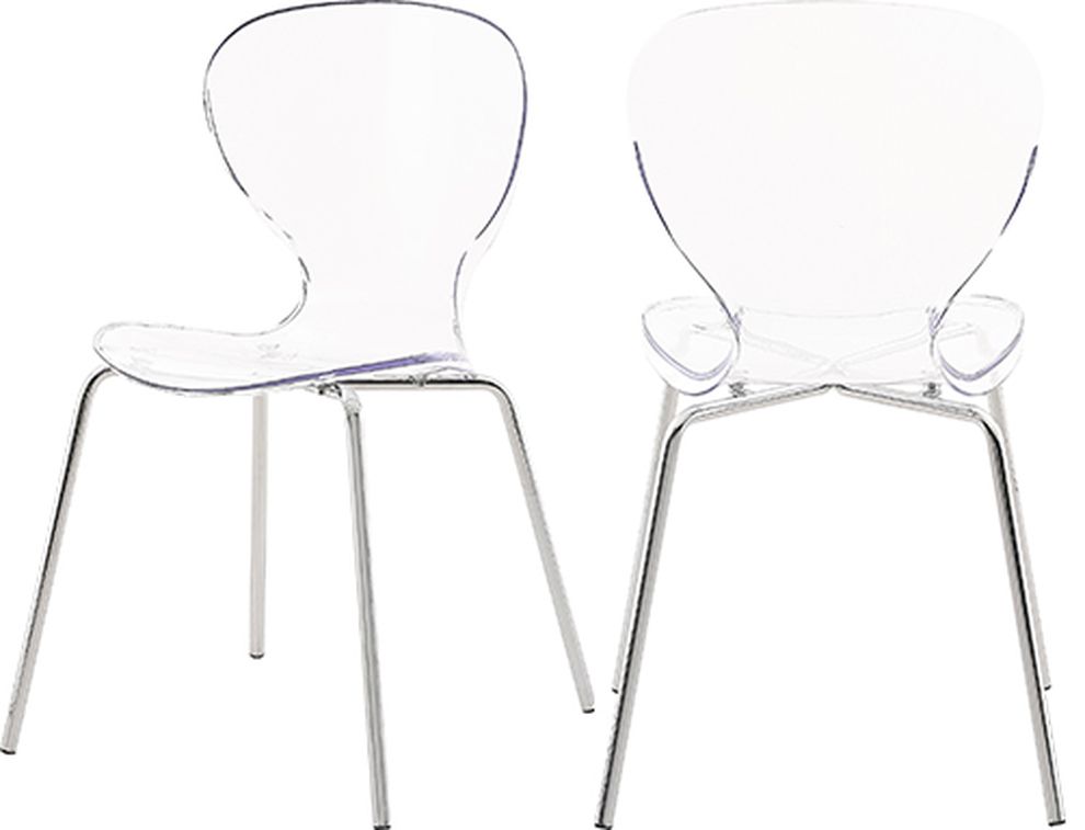 Pair of clear dining chairs in modern style by Meridian