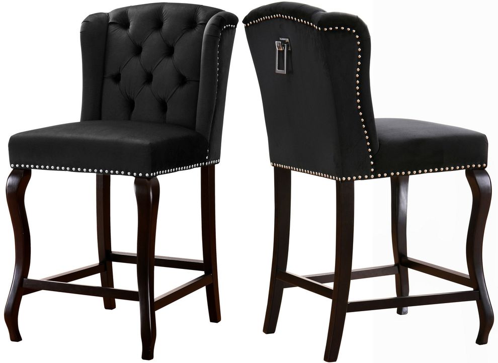Wing back black velvet tufted bar stool by Meridian