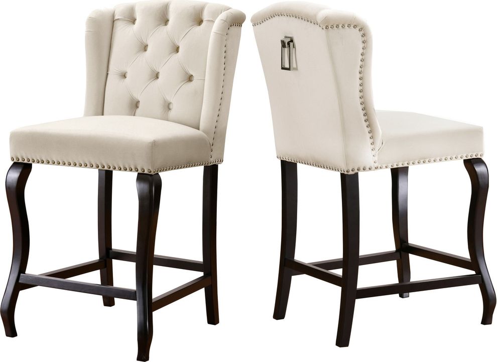 Wing back cream velvet tufted bar stool by Meridian