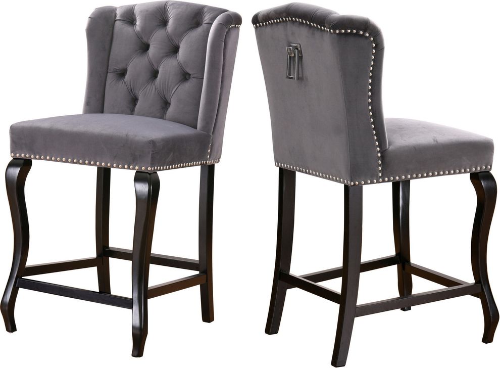 Wing back gray velvet tufted bar stool by Meridian