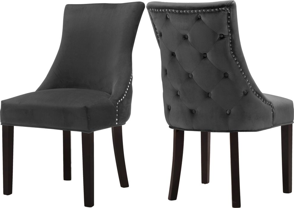 Contemporary gray velvet tufted dining chair by Meridian