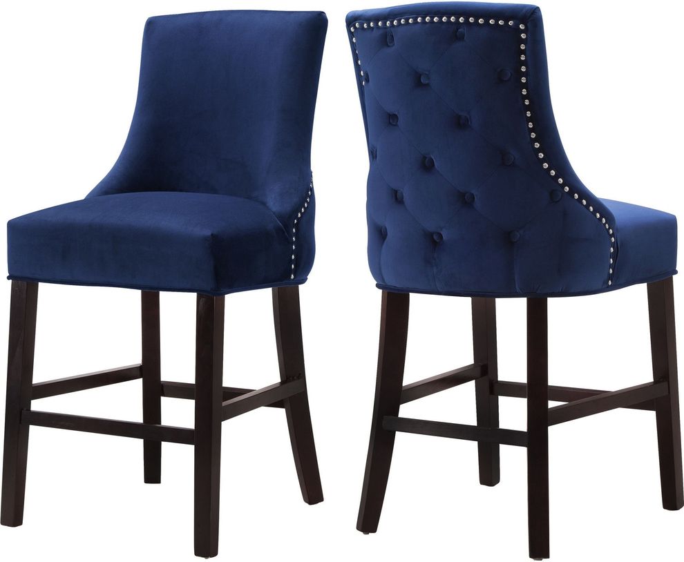 Set of navy velvet contemporary stools by Meridian