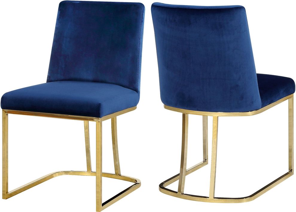 Elegant contemporary gold / navy velvet dining chair by Meridian