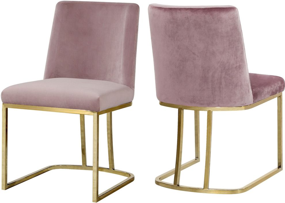 Elegant contemporary gold / pink velvet dining chair by Meridian