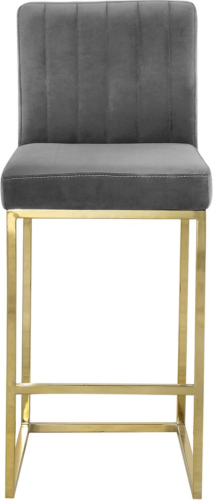 Gray velvet fabric / gold base bar height stool by Meridian