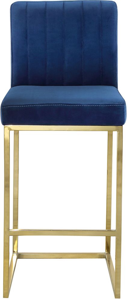 Navyvelvet fabric / gold base bar height stool by Meridian