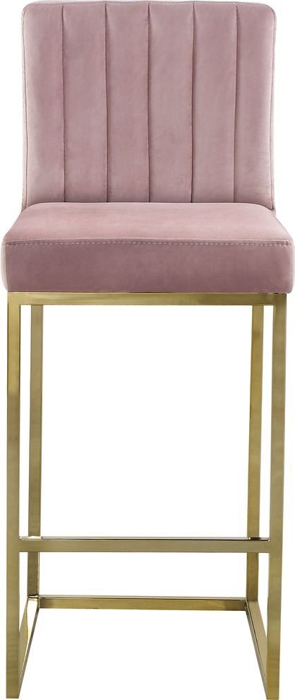 Pink velvet fabric / gold base bar height stool by Meridian