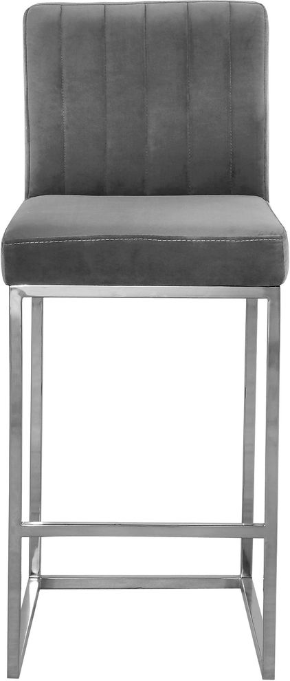 Chrome / gray velvet contemporary bar stool by Meridian