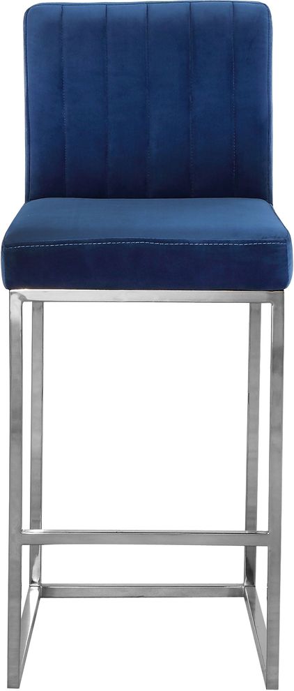 Chrome / navy velvet contemporary bar stool by Meridian