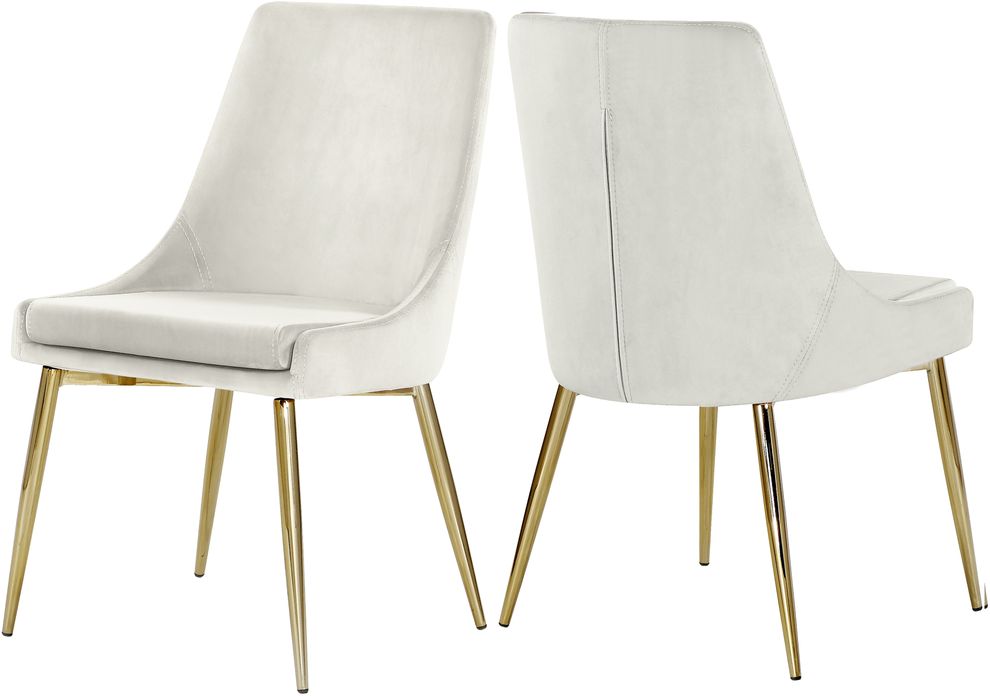 Cream velvet / gold base dining chair by Meridian