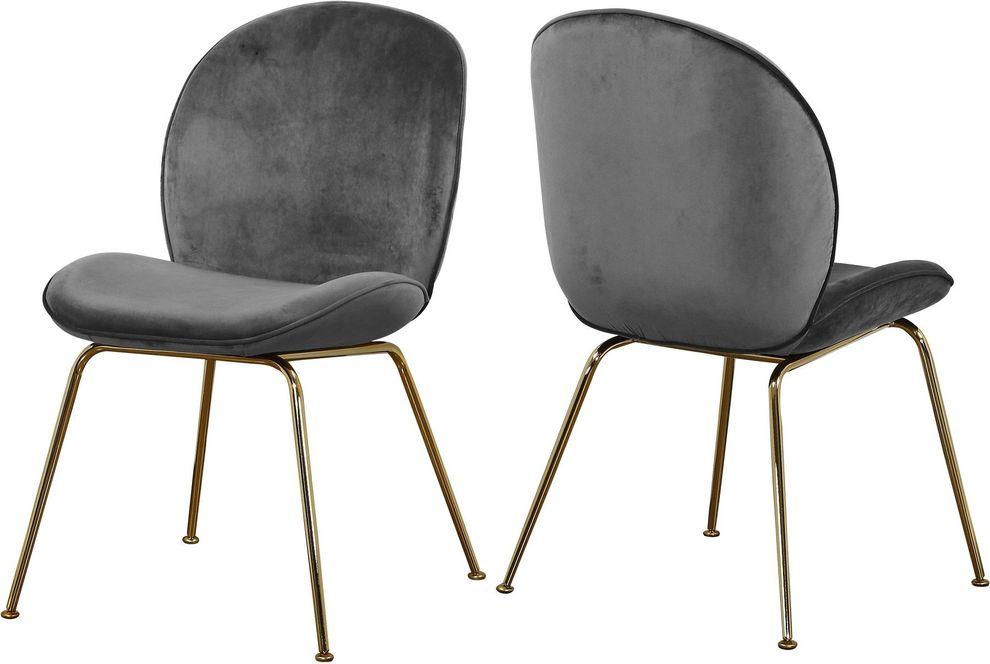 Gray velvet dining chair w/ golden legs by Meridian
