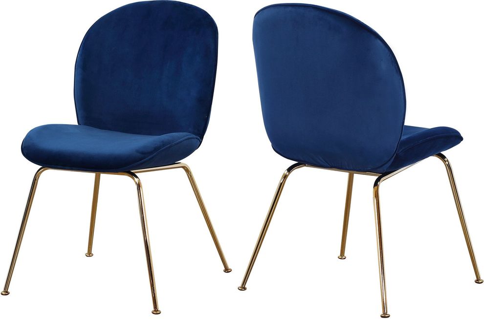 Blue velvet dining chair w/ golden legs by Meridian
