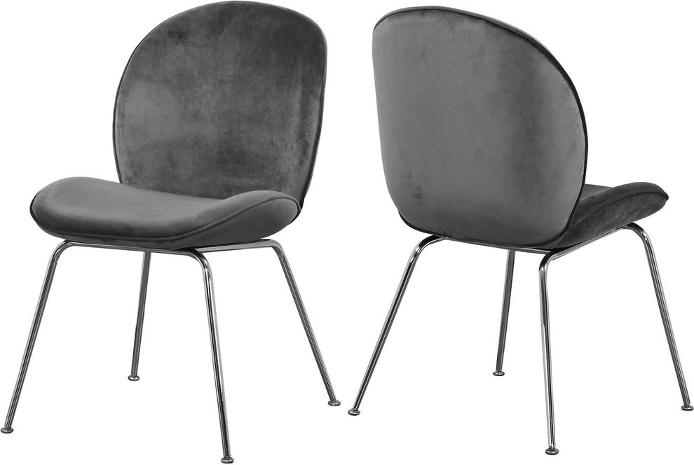 Gray velvet / chrome legs modern dining chair by Meridian