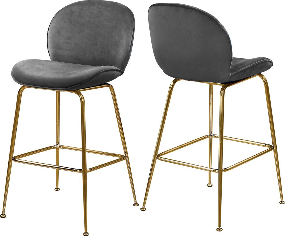 Elegant gray velvet bar stool w/ golden base by Meridian