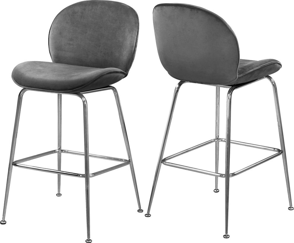 Gray velvet bar stool w/ chrome base by Meridian